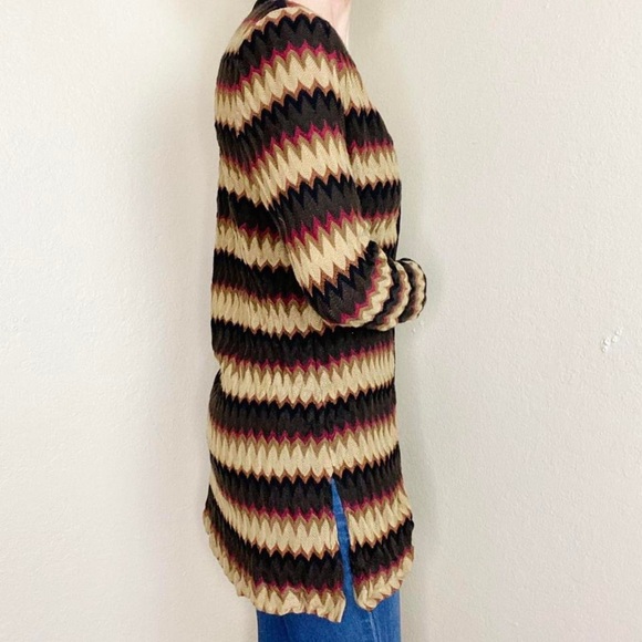 Vintage Y2K Exclusively Misook Brown Neutral Chevron Long Cardigan - Picture 4 of 7